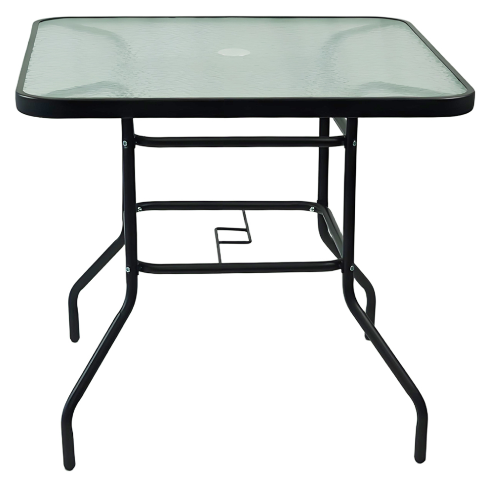 Jídelní stůl, černá ocel/temperované sklo, DEMAT NEW TYP 2